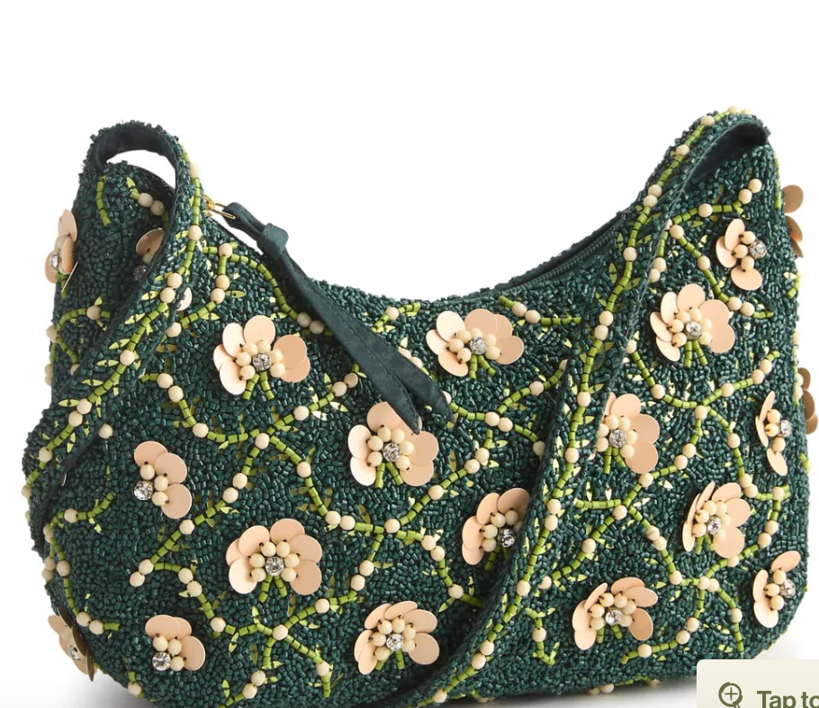 Mini Roxbury Crescent Shoulder Bag-Beaded Mistletoe Lattice