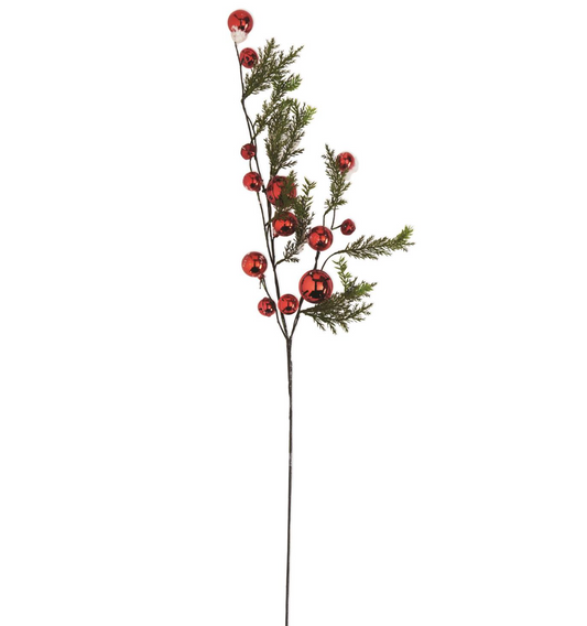 35 Inch Snowy Pine Branch w/Red Bells
