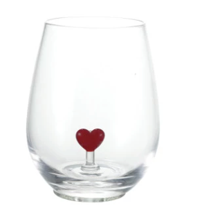 18 oz. Stemless Wine Glass with Hand-Blown Heart Inside, 6 Colors