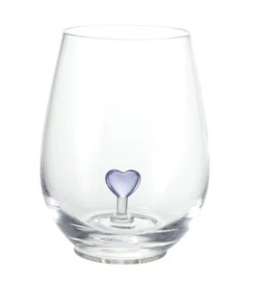 18 oz. Stemless Wine Glass with Hand-Blown Heart Inside, 6 Colors