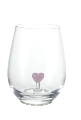 18 oz. Stemless Wine Glass with Hand-Blown Heart Inside, 6 Colors
