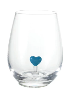 18 oz. Stemless Wine Glass with Hand-Blown Heart Inside, 6 Colors