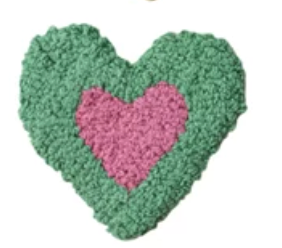 Cotton Tufted Heart-Shaped Coaster w/ Heart/Stripes/Check Pattern, 12 Styles