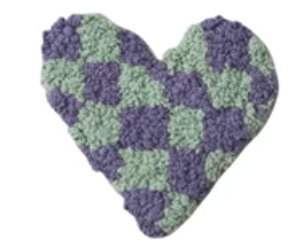 Cotton Tufted Heart-Shaped Coaster w/ Heart/Stripes/Check Pattern, 12 Styles