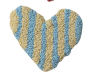 Cotton Tufted Heart-Shaped Coaster w/ Heart/Stripes/Check Pattern, 12 Styles