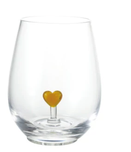 18 oz. Stemless Wine Glass with Hand-Blown Heart Inside, 6 Colors