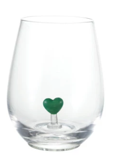 18 oz. Stemless Wine Glass with Hand-Blown Heart Inside, 6 Colors