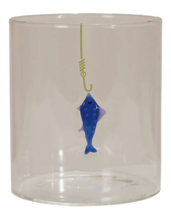 12 oz. Hand-Blown Drinking Glass with Fish On Hook, 3 Styles