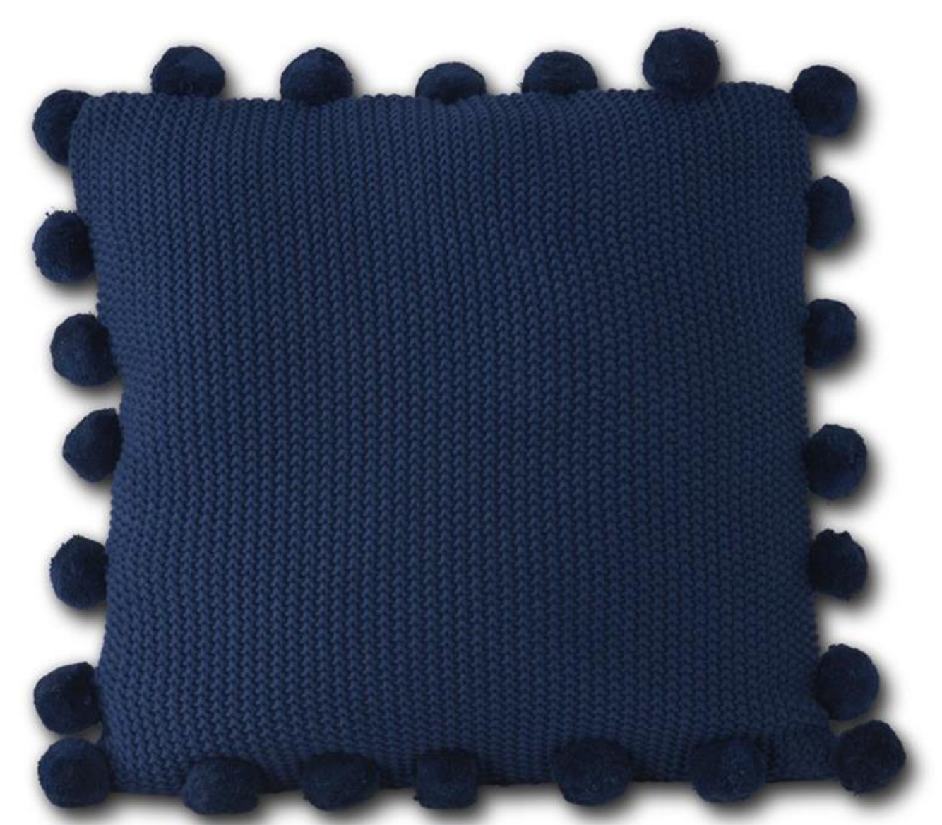 20 Inch Navy Stitch Knit Pillow w/Pompom Trim