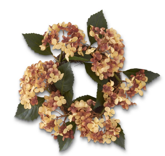 14 Inch Yellow Brown Two Tone Hydrangea Candle Ring (7Dia.)