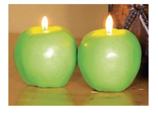 3 Inch Set of 2 Green Apple Candle in Wood Box