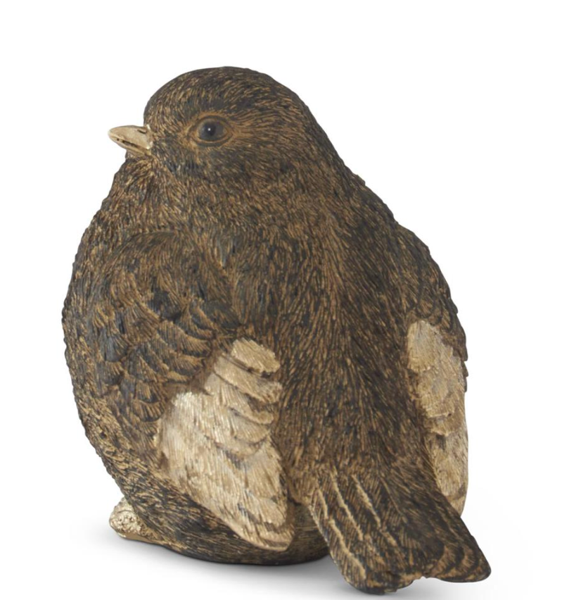3.75 Inch Textured Brown & Gold Resin Sitting Bird