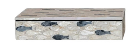 MDF & Capiz Boxes w/ Inlaid Fish, Natural & Charcoal Color- 2 sizes