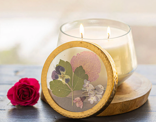 Signature Large Pressed Floral Candle - Blushing Rosewood