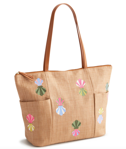 Fairhill Tote- Shells in Woven Faux Straw