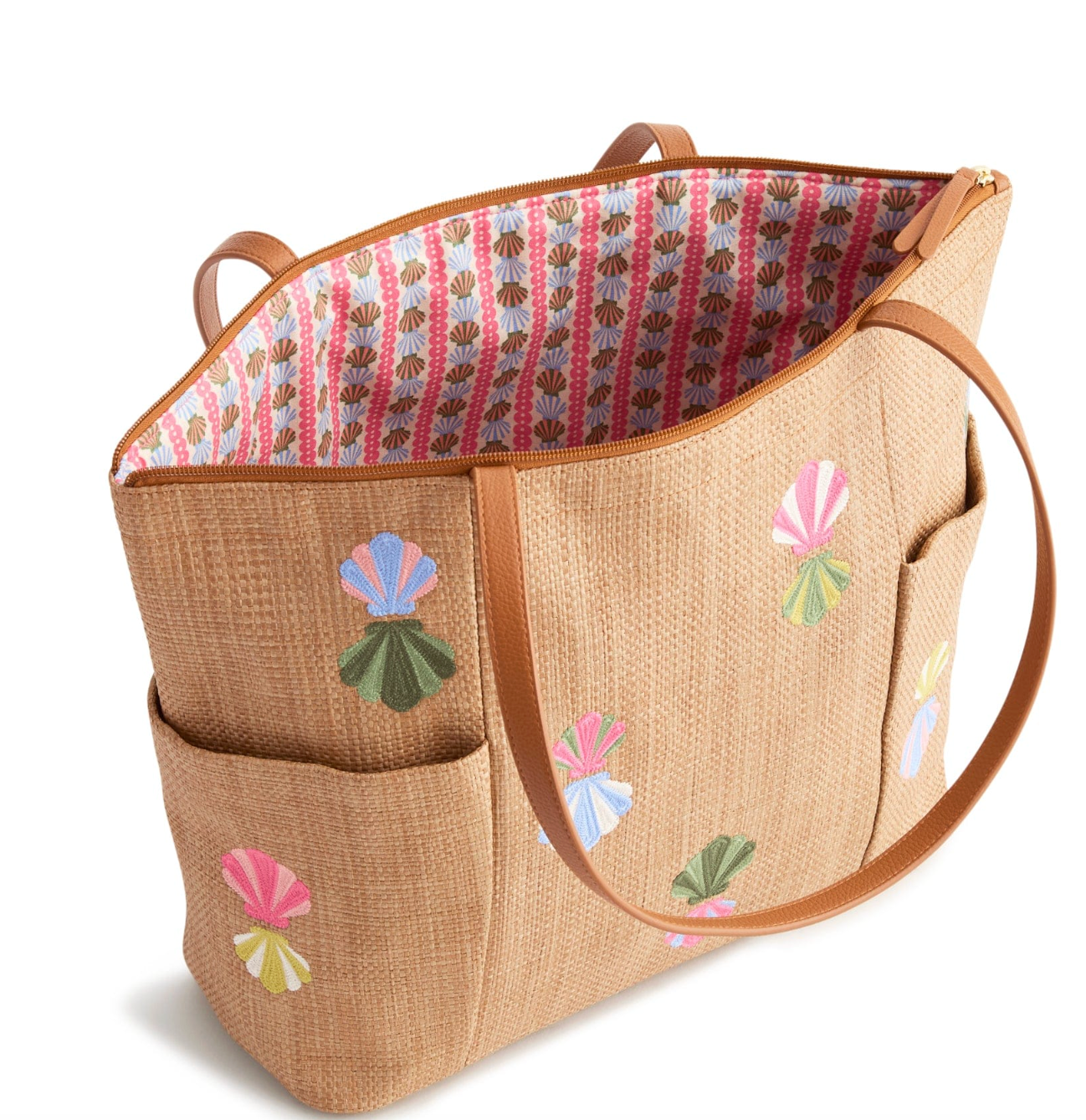 Fairhill Tote- Shells in Woven Faux Straw