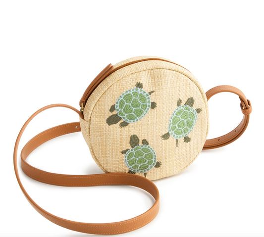 Canteen Crossbody-Turtles in Woven Faux Straw