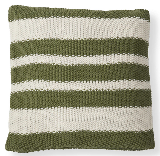 20 Inch Cotton Knit Light Green & Cream Striped Pillow