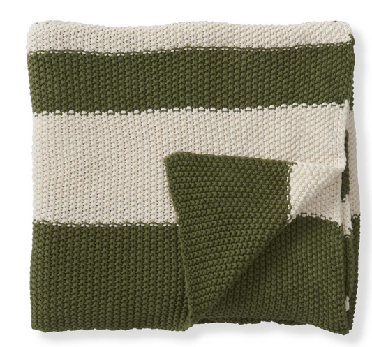 60 Inch Cotton Knit Light Green & Cream Striped Throw Blanket