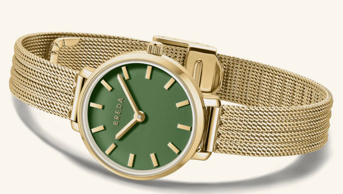 Beverly Mesh Watch - Gold w/ Green Dial