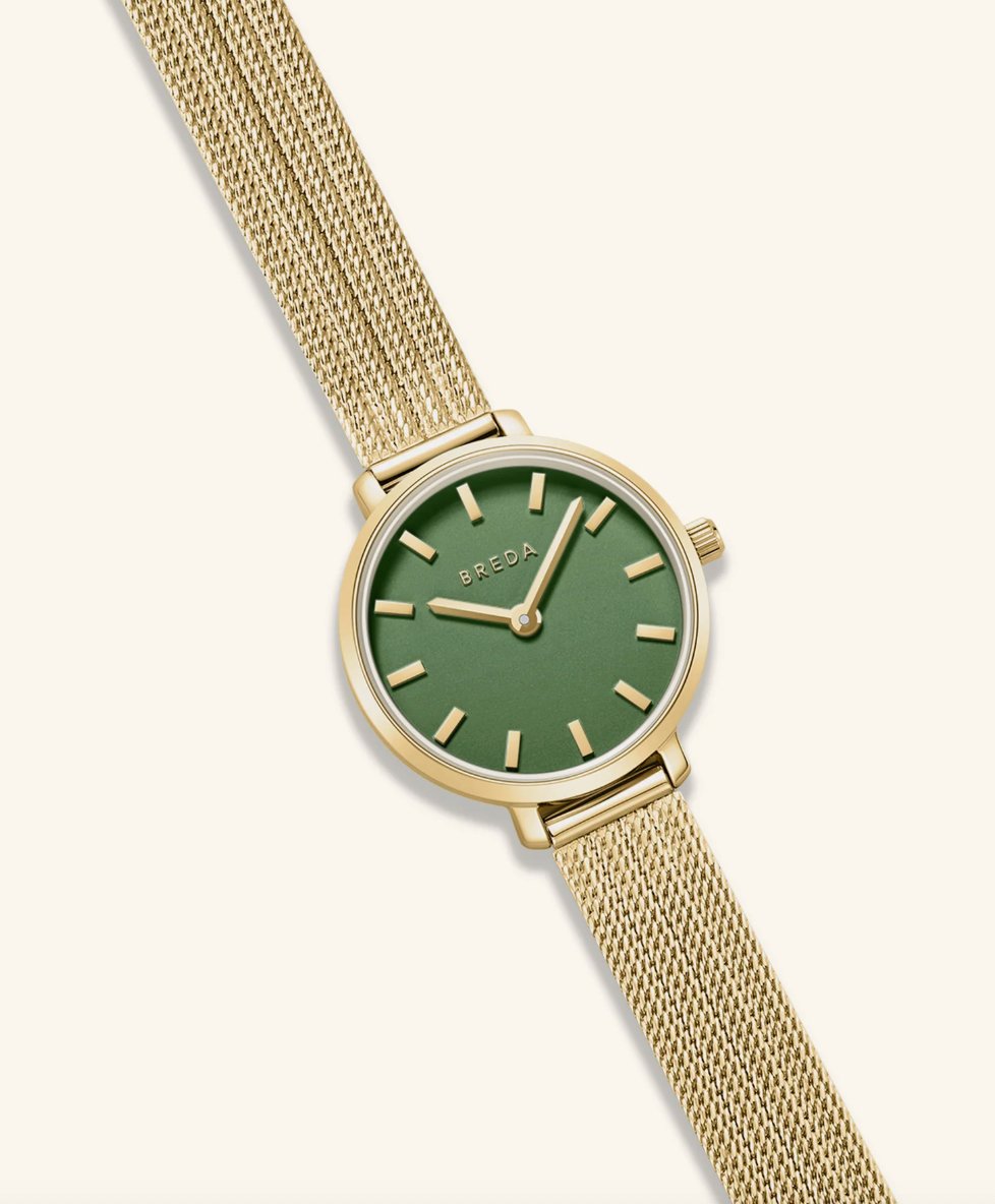 Beverly Mesh Watch - Gold w/ Green Dial