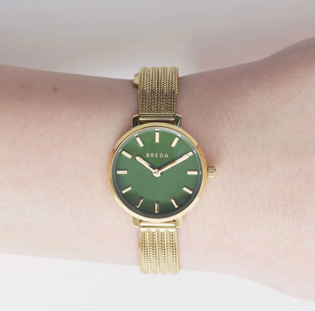 Beverly Mesh Watch - Gold w/ Green Dial