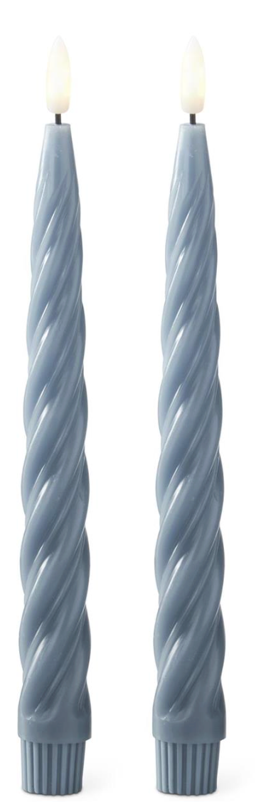 Set of 2 9.75 Inch Light Blue Swirl LED Taper Candles w/Timers