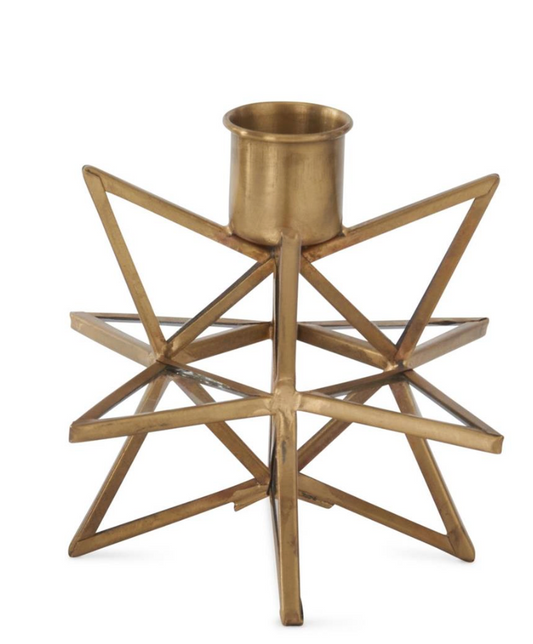 4.75 Inch 3-Dimensional Gold Metal & Glass Star Taper Candleholder