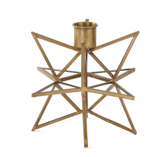 6 Inch 3-Dimensional Gold Metal & Glass Star Taper Candleholder