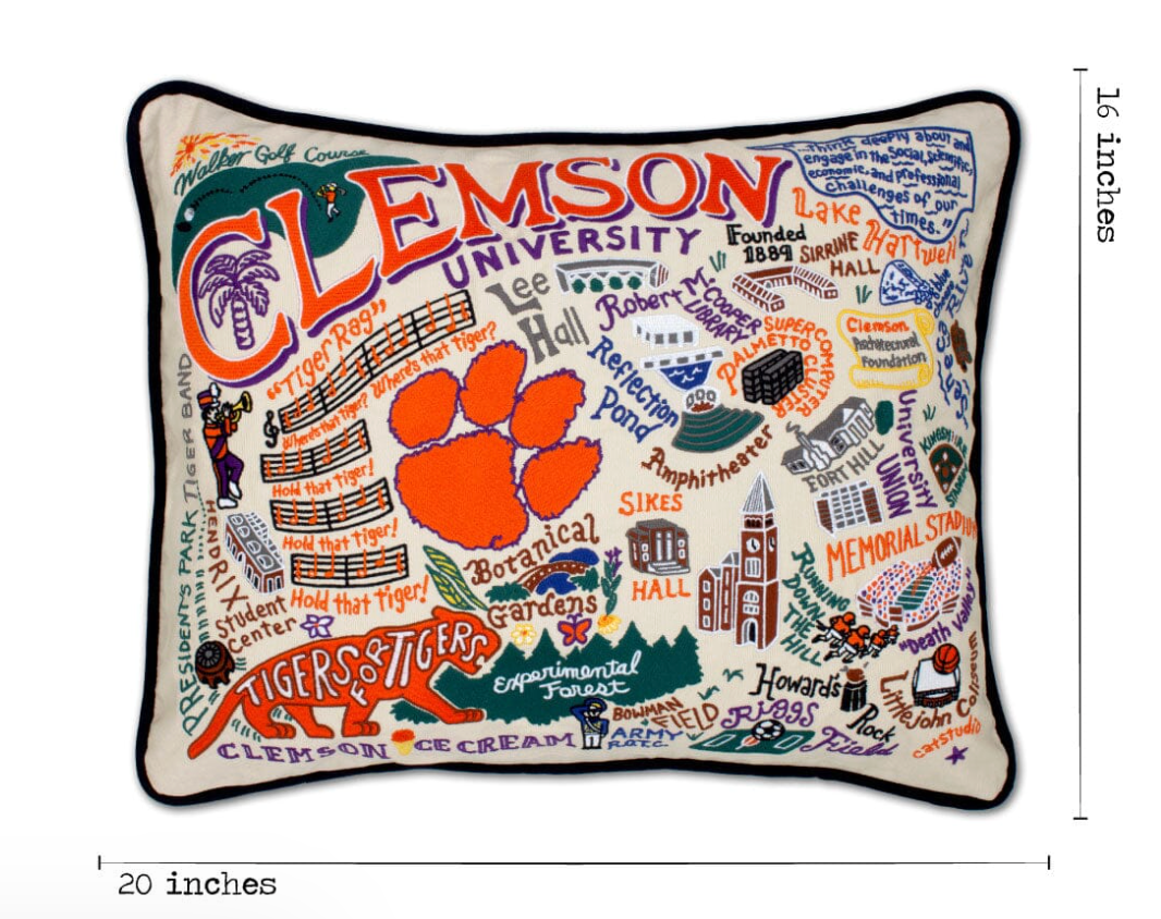 Clemson University Collegiate Embroidered Pillow