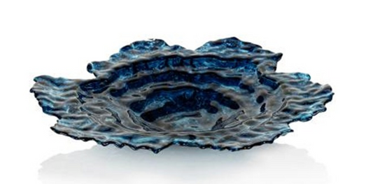 Oyster Rock Blue Marble Glass Plate 16"