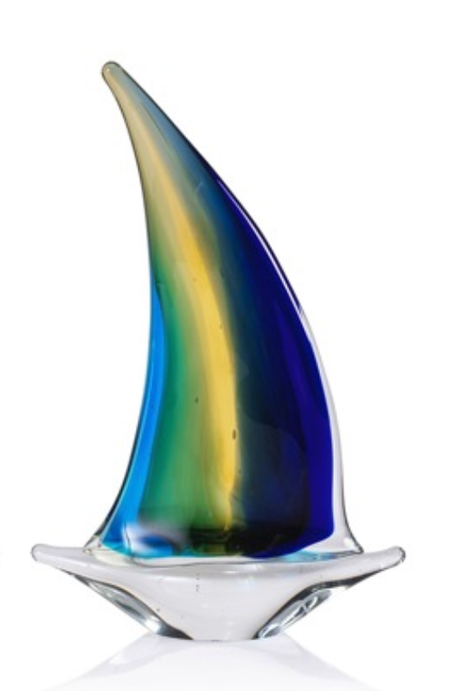 Marisol Decorative Glass Sailboats-Blue and Amber