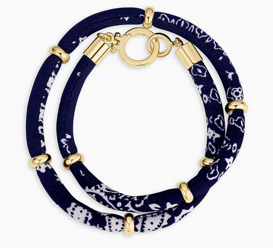 Paisley Bandana Wrap Bracelet- Navy/Gold