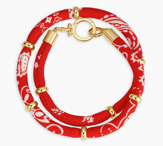 Paisley Bandana Wrap Bracelet- Red/Gold