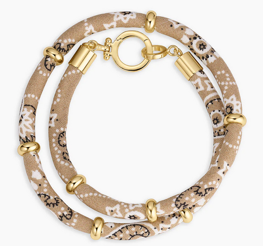 Paisley Bandana Wrap Bracelet- Taupe/Gold