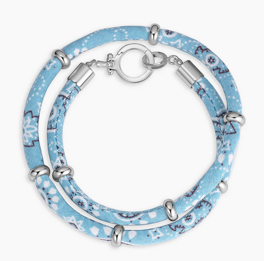 Paisley Bandana Wrap Bracelet- Chambray/Silver