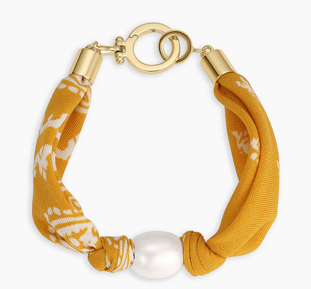 Paisley Bandana Pearl Bracelet-Yellow/Gold