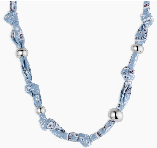 Paisley Bandana Knot Necklace-Chambray/Silver