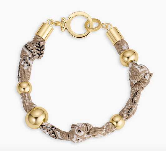 Paisley Bandana Knot Bracelet-Taupe/Gold