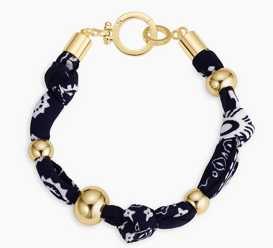 Paisley Bandana Knot Bracelet- Navy/Gold