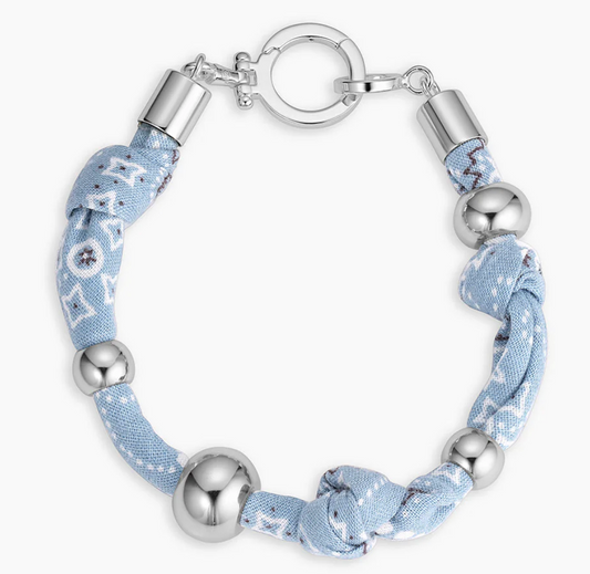 Paisley Bandana Knot Bracelet- Chambray/Silver