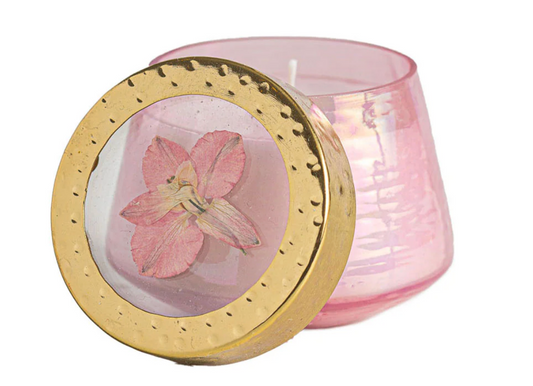 Petite Watercolor Pressed Floral Candle - Luna Flower