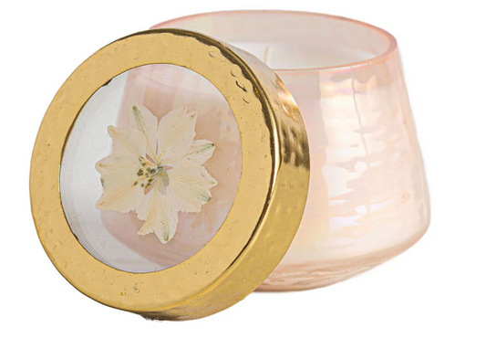 Petite Watercolor Pressed Floral Candle - Rose+ Oud