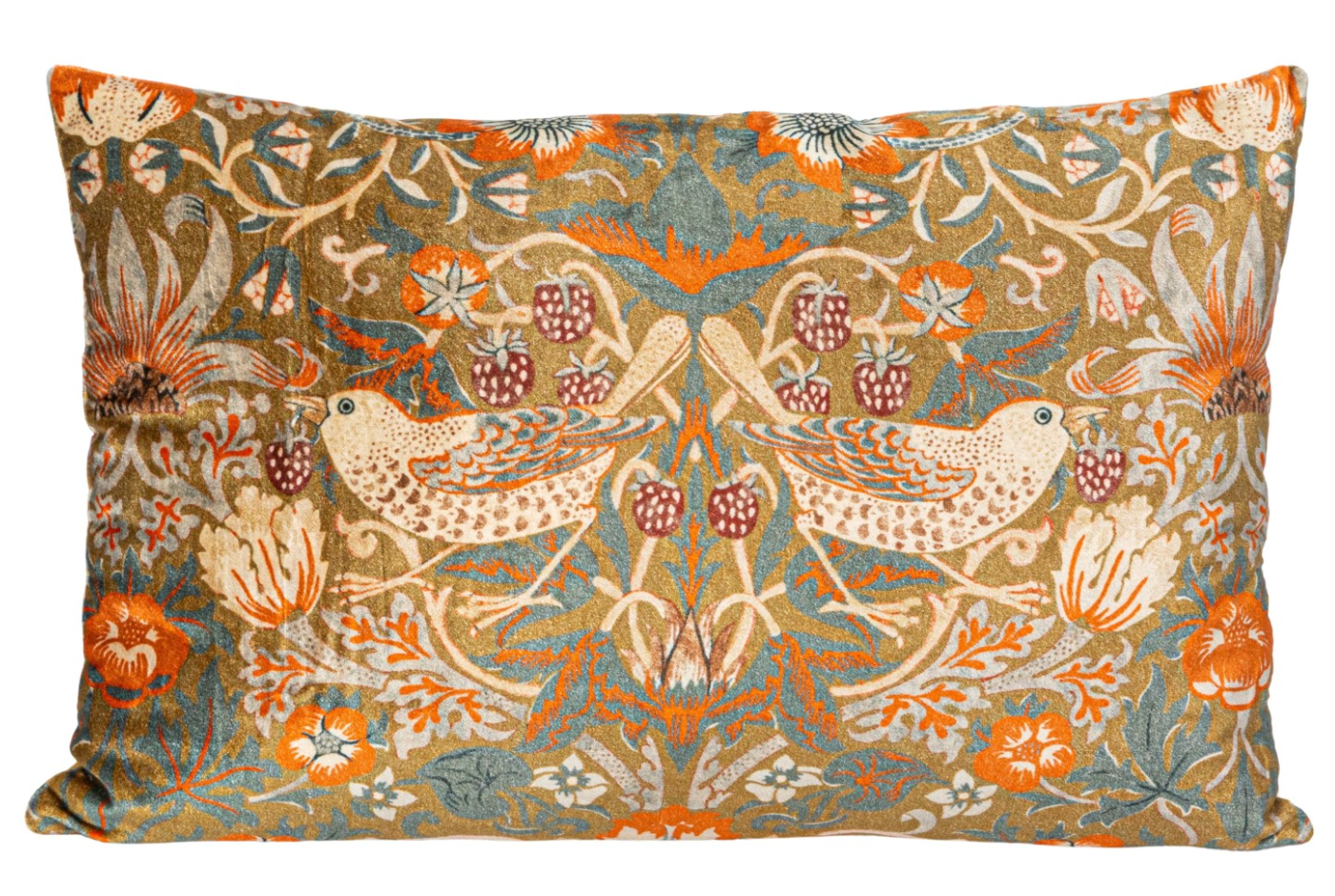 Cotton Velvet Printed Lumbar Pillow-Birds & Flowers