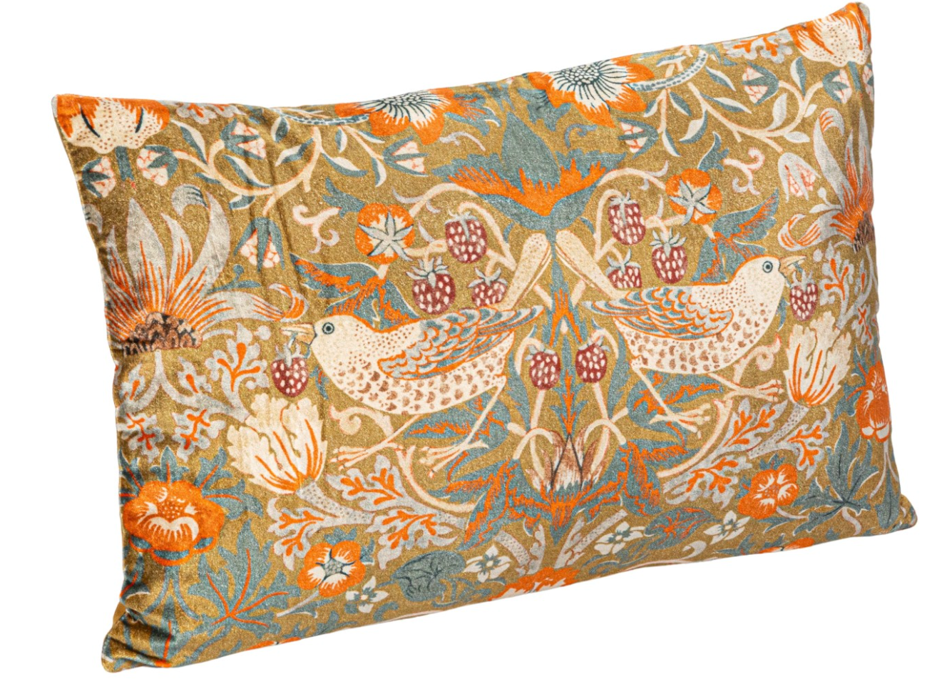 Cotton Velvet Printed Lumbar Pillow-Birds & Flowers