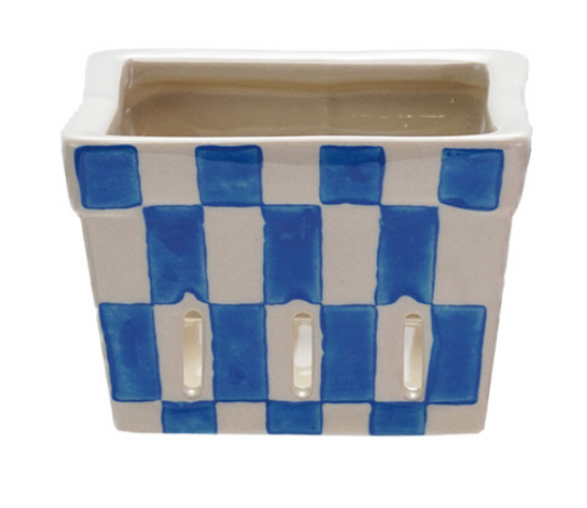 Hand-Painted Stoneware Berry Basket with Check Pattern, 4 Colors