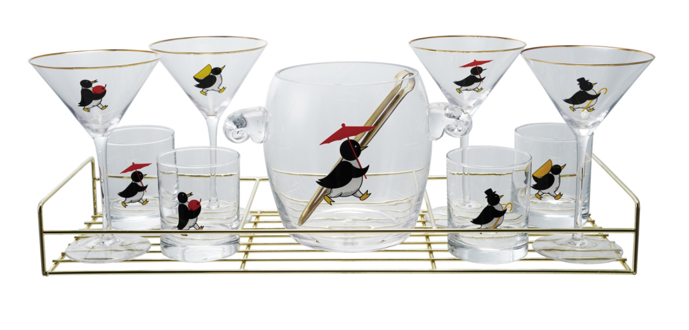 Vintage Reproduction Barware, Set of 11 (Tray, Bucket, Glasses & Tongs)