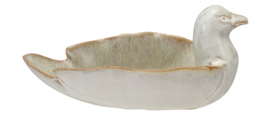 Stoneware Bird Shaped Dish, White (Each One Will Vary)