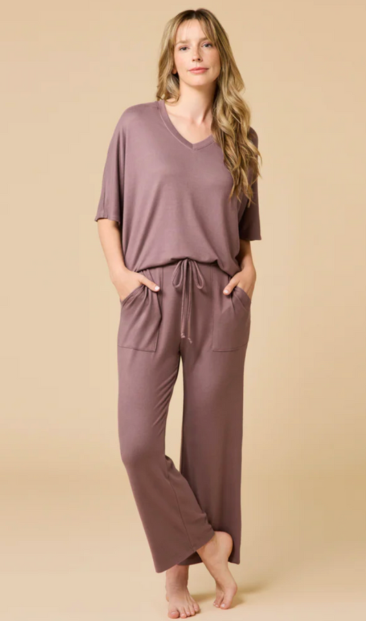 Dream Relaxed V-neck with Capri Lounge Set- Driftwood