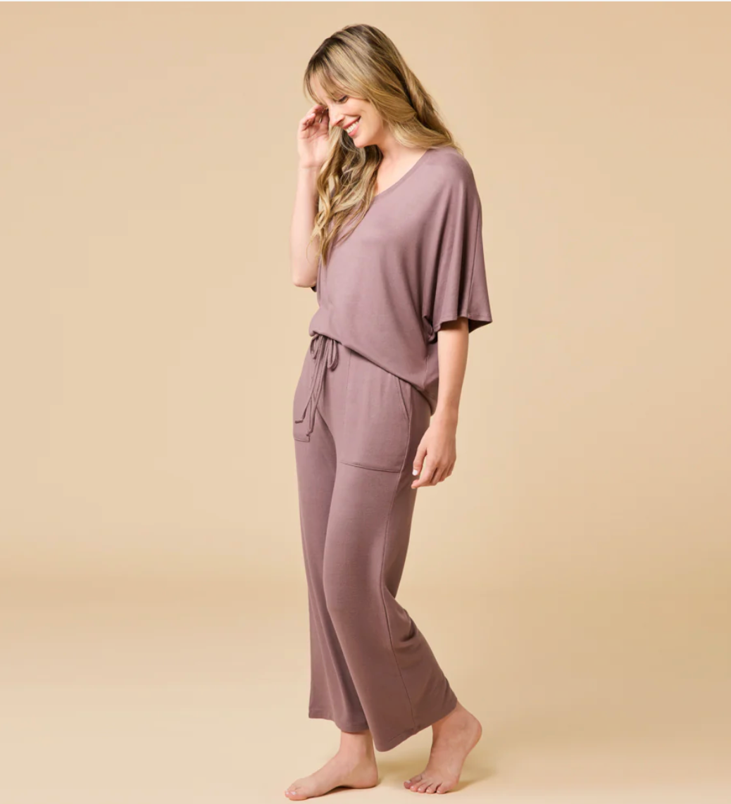 Dream Relaxed V-neck with Capri Lounge Set- Driftwood